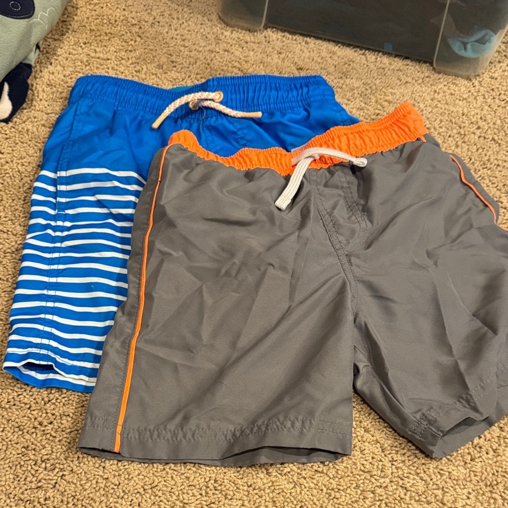 Cat & Jack Blue Striped and Gray Orange Trim swim trunks Shorts size M size 8